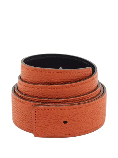 Pre-owned Hermes 2008 Reversible Leather Belt Strap In Black