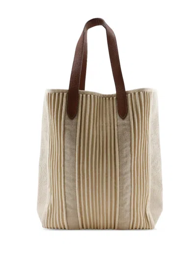 Pre-owned Hermes 2008 Ribbed Canvas Calicut Cabas Tote Bag In Brown
