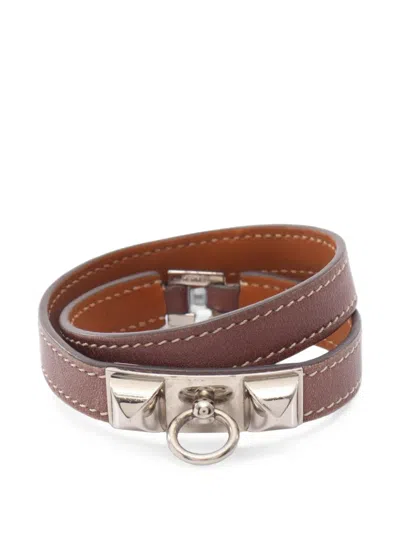 Pre-owned Hermes 2008 Rival Double Tour Bracelet In Brown