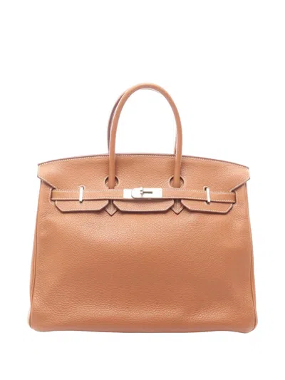 Pre-owned Hermes 2008 Taurillon Clemence Birkin Retourne 35 Handbag In Brown