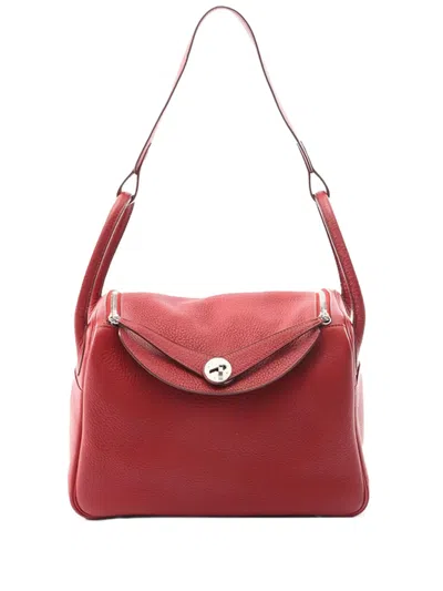 Pre-owned Hermes 2008 Taurillon Clemence Lindy 30 Shoulder Bag In Red