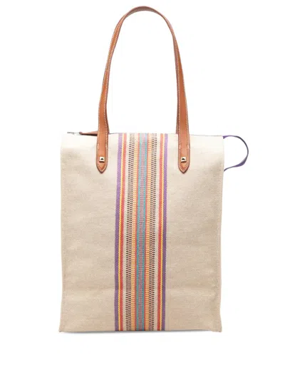 Pre-owned Hermes 2008 Toile Mira Ganges Tall Tote Bag In Neutral