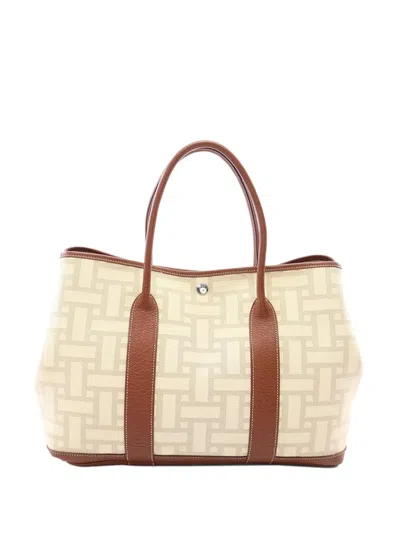Pre-owned Hermes 2008 Toile Mosaique Garden Party 36 Tote Bag In Neutrals