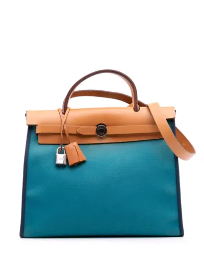 Pre-owned Hermes 2009-2014 Toile Herbag Zip 31 Satchel In Blue
