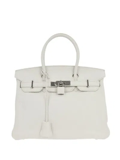Pre-owned Hermes 2009 30 Birkin Clémence-leather Tote Bag In White