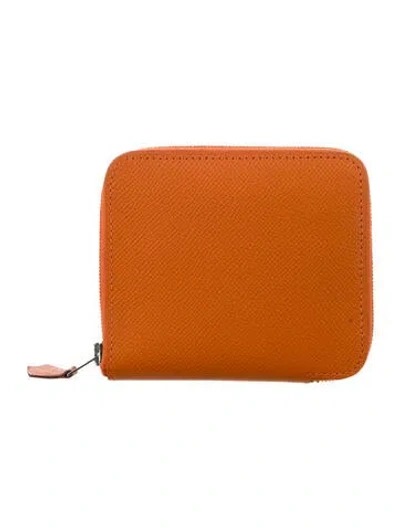 Pre-owned Hermes 2009 Azap Compact Wallet In Orange