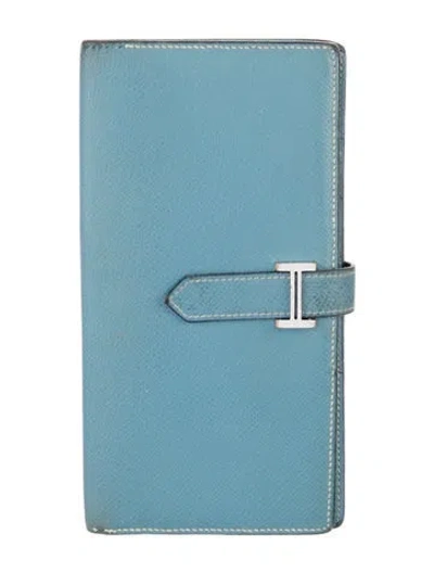 Pre-owned Hermes 2009 Bearn Classic Wallet In Blue