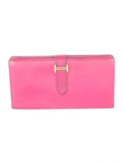 Pre-owned Hermes 2009 Bearn Classic Wallet In Pink