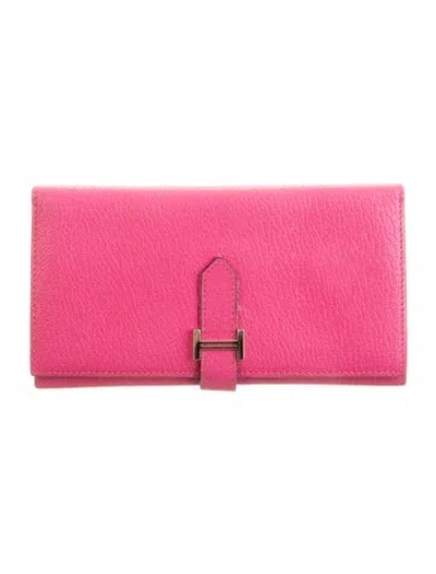 Pre-owned Hermes 2009 Bearn Soufflet Wallet In Pink