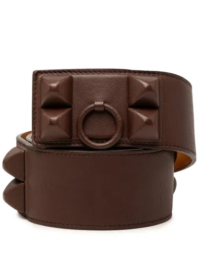 Pre-owned Hermes 2009 Chevre Mysore Collier De Chien Shadow S Belt In Brown