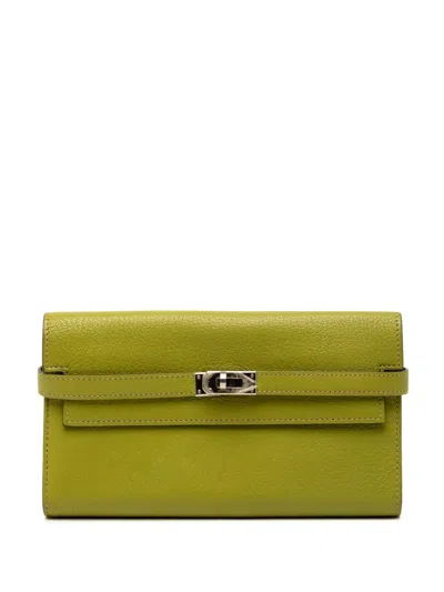 Pre-owned Hermes 2009 Chevre Mysore Kelly Longue Wallet Long Wallets In Green