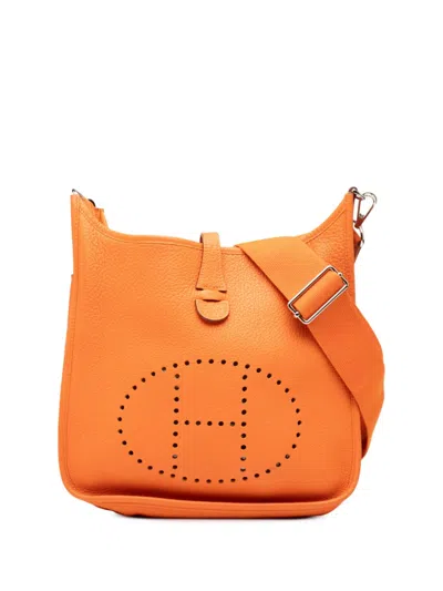Pre-owned Hermes 2009 Clemence Evelyne Iii 29 Crossbody Bag In Orange