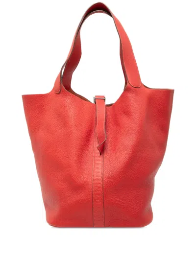 Pre-owned Hermes 2009 Clemence Picotin Lock 33 Handbag In Red