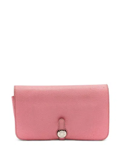 Pre-owned Hermes 2009 Dogon Duo Rose Sakura Togo Leather Wallet In Pink