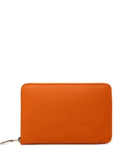 Pre-owned Hermes 2009 Epsom Azap Integral Zip Around Wallet Long Wallets In Orange