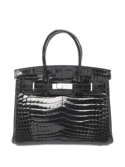Pre-owned Hermes 2009 Niloticus Birkin Internal Slip Pocket Handbag In Black
