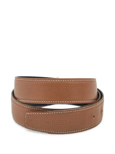 Pre-owned Hermes 2009 Togo Reversible Leather Belt In Brown