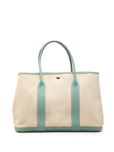 Pre-owned Hermes 2009 Toile And Negonda Garden Party 36 Tote Bag In Blue