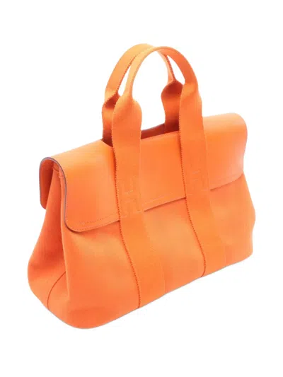 Pre-owned Hermes 2009 Toile And Swift Valparaiso Pm Handbag In Orange
