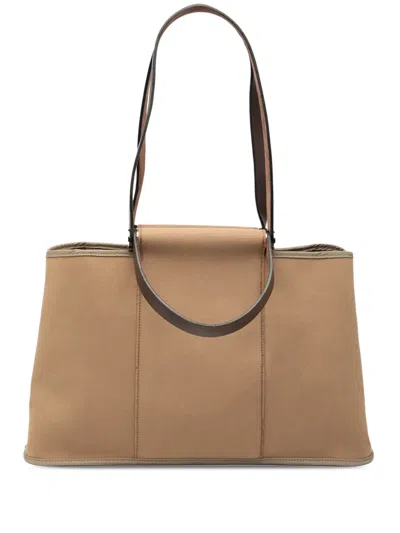 Pre-owned Hermes 2009 Toile Cabag Elan Pm Satchel In Brown