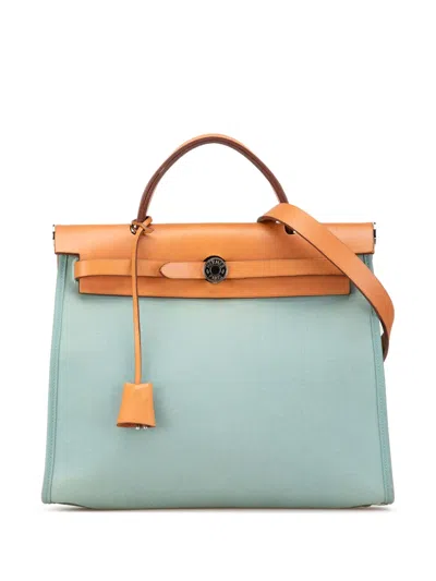Pre-owned Hermes 2009 Toile Herbag Zip 31 Satchel In Blue