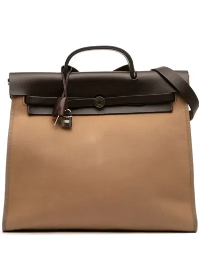 Pre-owned Hermes 2009 Toile Herbag Zip 39 Satchel In Brown