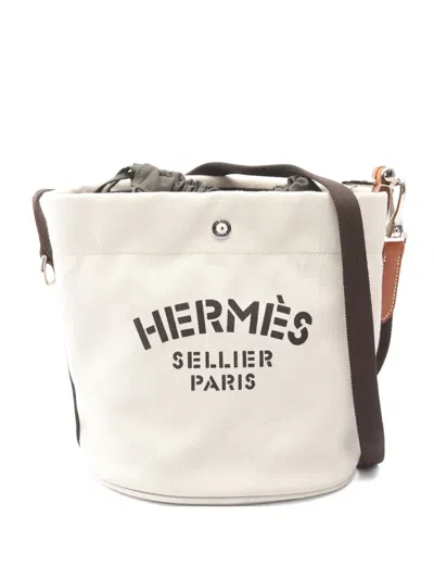 Pre-owned Hermes 2009 Toile Sac De Pansage Grooming Bucket Bag In Brown