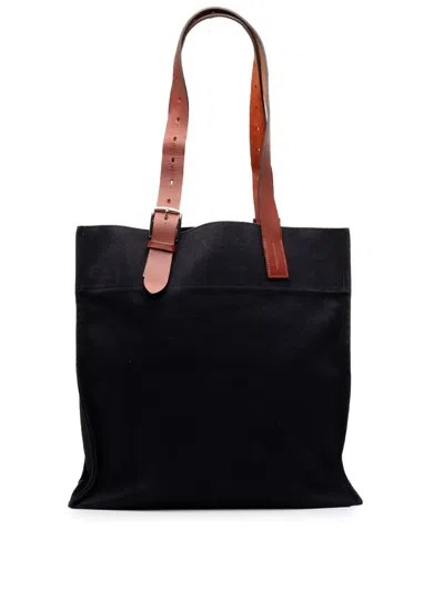Pre-owned Hermes 2009-2011 Toile Etriviere Shopping Tote Bag In Blue