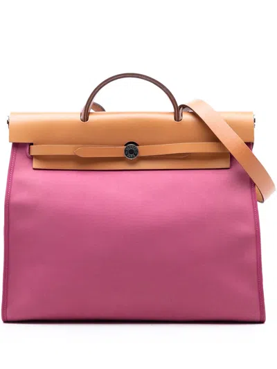 Pre-owned Hermes 2009-2014 Toile Herbag Zip 31 Satchel In Brown