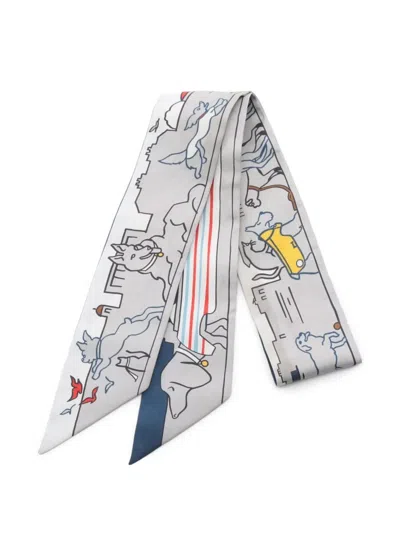 Pre-owned Hermes 200s Twilly Parisain Dog Silk Scarf