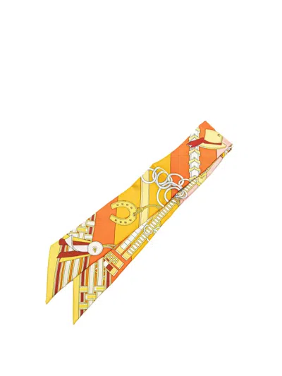 Pre-owned Hermes 2010-2024 Brides Et Gris-gris Silk Twilly Scarf Scarves In Multicolour