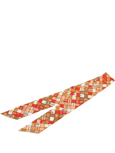 Pre-owned Hermes 2010-2025 Bolduc Au Carre Silk Twilly Scarf Scarves In Orange