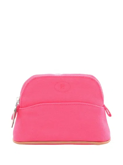 Pre-owned Hermes 2010-2025 Canvas Bolide Case Mini Pouch In Pink