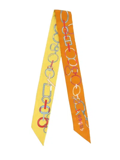 Pre-owned Hermes 2010-2025 Do Re Boucles Silk Twilly Scarf Scarves In Orange