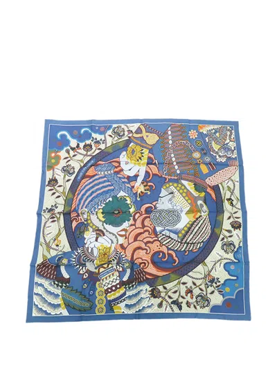 Pre-owned Hermes 2010-2025 Duo Cosmique Silk Scarf 90 Scarves In Blue