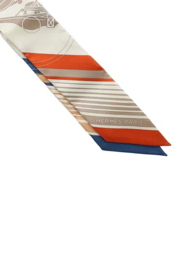 Pre-owned Hermes 2010-2025 Ex Libris Silk Twilly Scarf Scarves In White