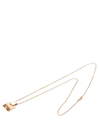 Pre-owned Hermes 2010-2025 Gold Plated And Enamel Eileen Pendant Necklace Costume Necklace In Pink