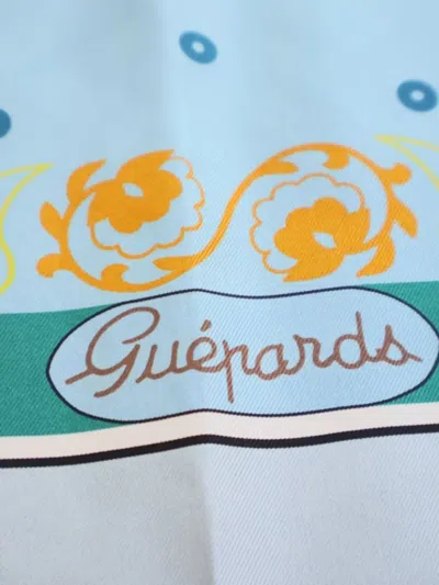 Pre-owned Hermes 2010-2025 Guepards Bandana Double Face Silk Scarf Scarves In Blue