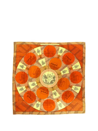Pre-owned Hermes 2010-2025 Jeu Des Omnibus Remix Silk Scarf 90 Scarves In Orange