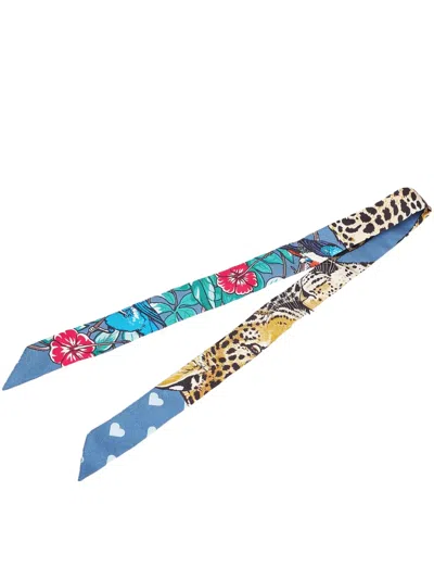 Pre-owned Hermes 2010-2025 Jungle Love Love Doll Silk Twilly Scarf Scarves In Blue