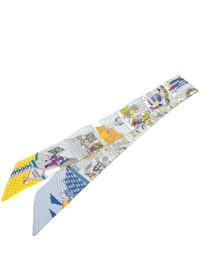 Pre-owned Hermes 2010-2025 La Maison Des Carres Silk Twilly Scarf Scarves In Blue