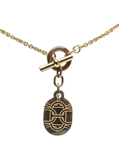 Pre-owned Hermes 2010-2025 Lacquered Horn Chaine D'ancre Pendant Necklace Costume Necklace In Gold