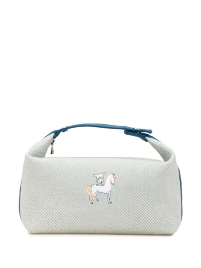 Pre-owned Hermes 2010-2025 Large Canvas Bride A Brac Cabriole Case Vanity Bag In Blue
