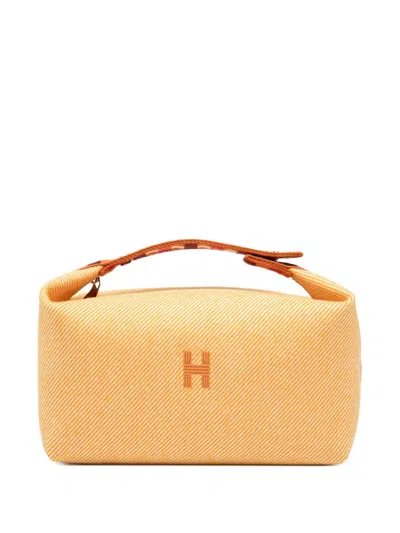Pre-owned Hermes 2010-2025 Large Wool Bride A Brac Au Carre Case Vanity Bag In Orange