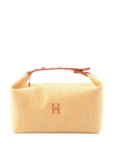 Pre-owned Hermes 2010-2025 Large Wool Bride A Brac Au Carre Case Vanity Bag In Orange