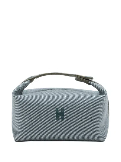 Pre-owned Hermes 2010-2025 Large Wool Bride A Brac H Natte Case Vanity Bag In Blue