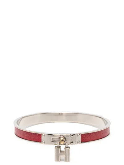 Pre-owned Hermes 2010-2025 Leather Kelly H Cadena Lock Bangle Bracelet Costume Bracelet In Red
