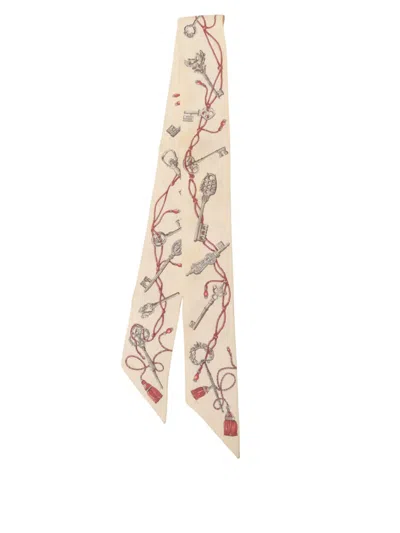 Pre-owned Hermes 2010-2025 Les Cles A Pois Twilly Silk Scarf Scarves In Brown