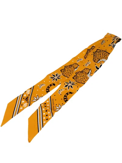 Pre-owned Hermes 2010-2025 Les Leopards Bandana Silk Twilly Scarf Scarves In Orange