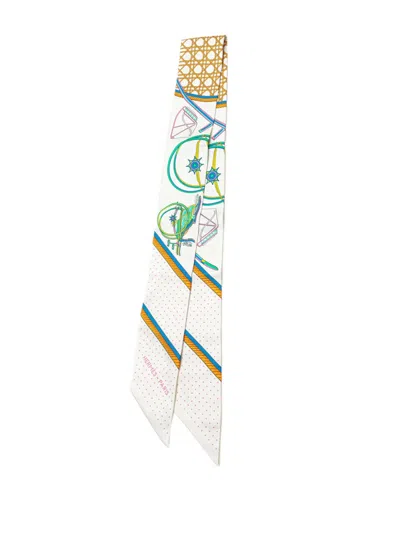 Pre-owned Hermes 2010-2025 Les Voitures A Transformation Silk Twilly Scarf Scarves In White